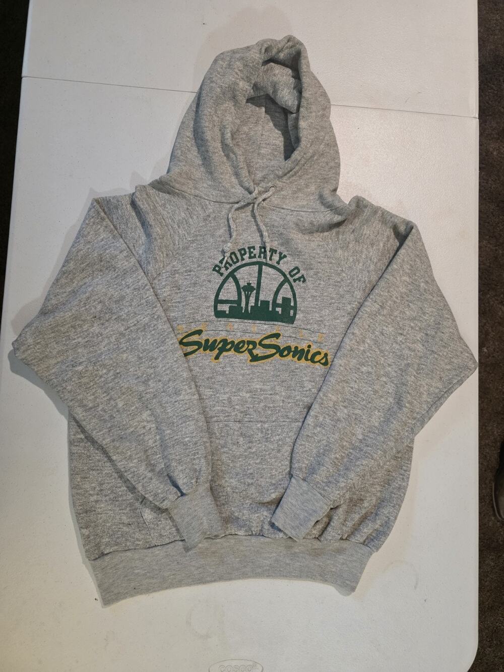 Vtg Seattle SuperSonics Property Of Hoodie Sweater USA Made Large Gray NBA